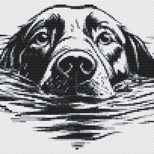 Swimming Dog Counted Cross-Stitch Pattern, Dog Cross Stitch Pattern, Monochrome Cross Stitch, Instant PDF Download