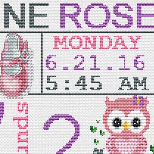 Birth announcement modern cross stitch pattern, baby, personalized, boy girl nursery decor, counted, chart, gift DIY, digital PDF