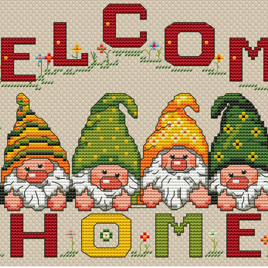 Welcome Home Gnomes Cross Stitch PDF | Instant Download | Cute Counted Cross Stitch Chart | Modern Cross Stitch