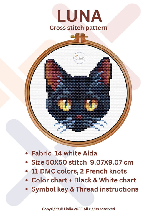 Luna — Black Cat Cross Stitch Pattern