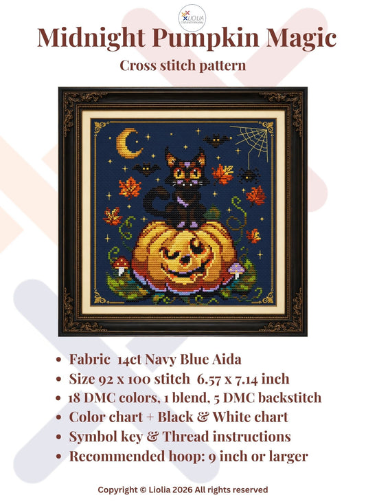 Midnight Pumpkin Magic — Cross Stitch Pattern PDF