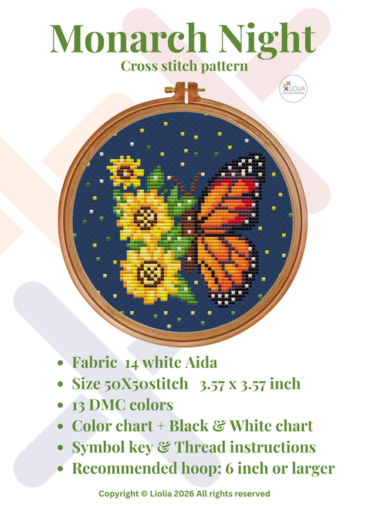 Monarch Night — Cross Stitch Pattern PDF