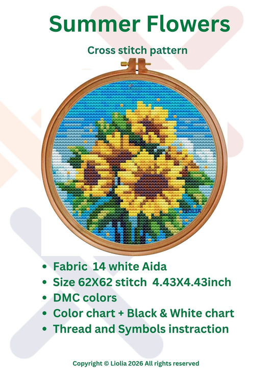 Sunflower Bouquet Cross Stitch Pattern — Instant PDF Download