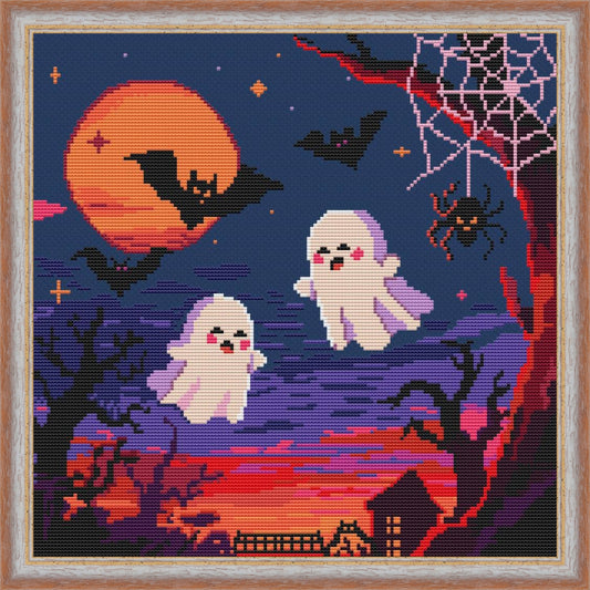 Halloween Night Out cross stitch pattern, Halloween DIY kit, wall decor