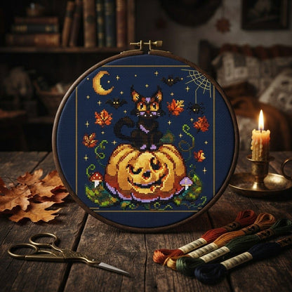 Midnight Pumpkin Magic — Cross Stitch Pattern PDF