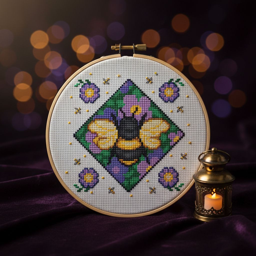 Happy Bee Cross Stitch Pattern — PDF Instant Download