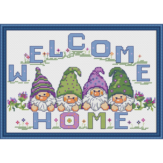 Welcome Home Gnomes Cross Stitch PDF | Instant Download | Cute Counted Cross Stitch Chart | Modern Cross Stitch