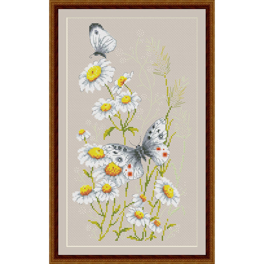Daisies and Butterfly cross stitch digital pattern |Instant download cross-stitch |Printable flower pattern