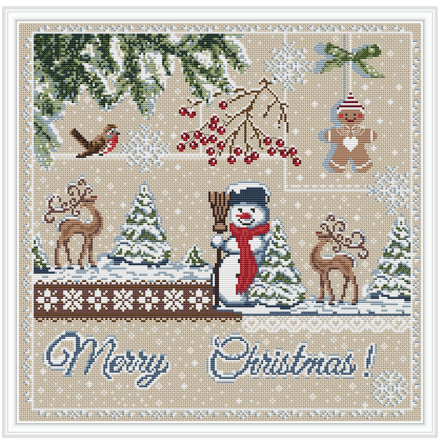 Christmas Sampler Cross Stitch Pattern, X Stitch Chart, Snowman Cross Stitch Embroidery, Winter X Stitch Instant Download PDF