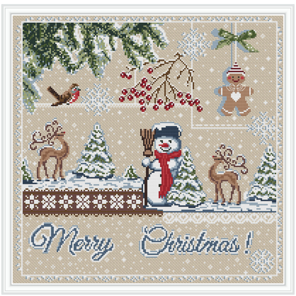 Christmas Sampler Cross Stitch Pattern, X Stitch Chart, Snowman Cross Stitch Embroidery, Winter X Stitch Instant Download PDF