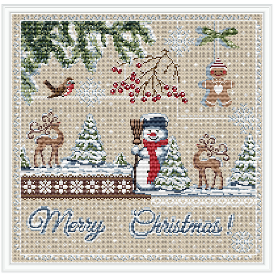 Christmas Sampler Cross Stitch Pattern, X Stitch Chart, Snowman Cross Stitch Embroidery, Winter X Stitch Instant Download PDF