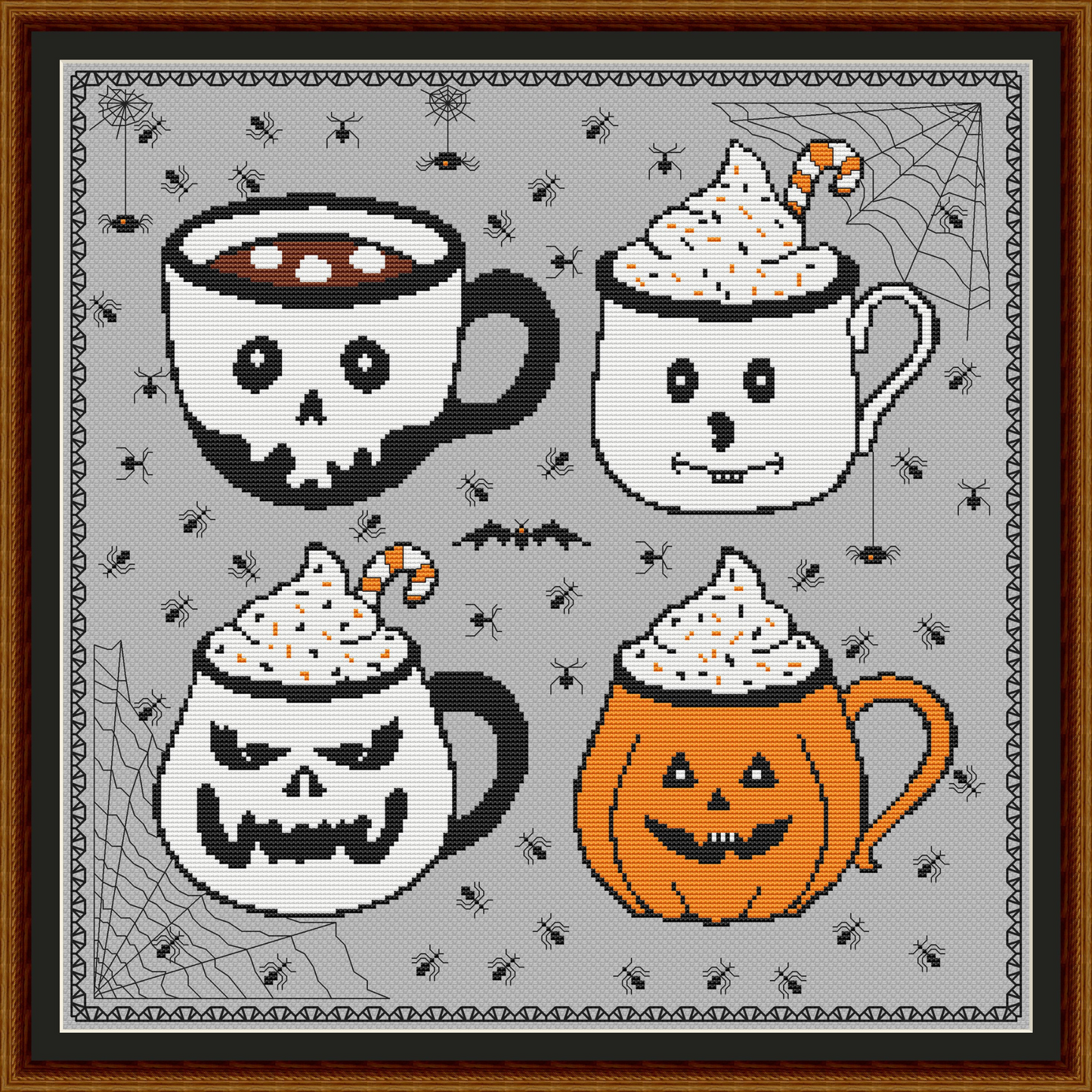 Spooky Cups Cross Stitch pattern | Halloween cross stitch | Instant Download PDF