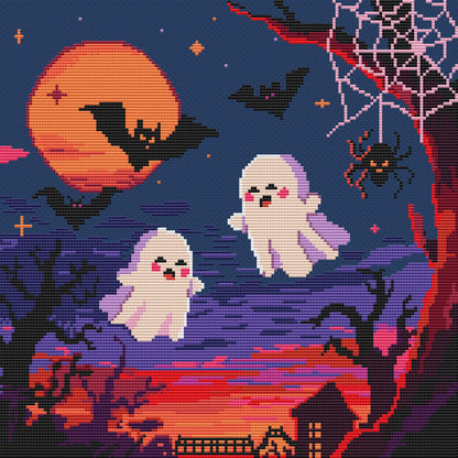 Halloween Night Out cross stitch pattern, Halloween DIY kit, wall decor