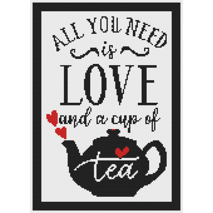 Love Tea Cross Stitch Pattern | PDF Instant Download |Modern Cross Stitch Pattern
