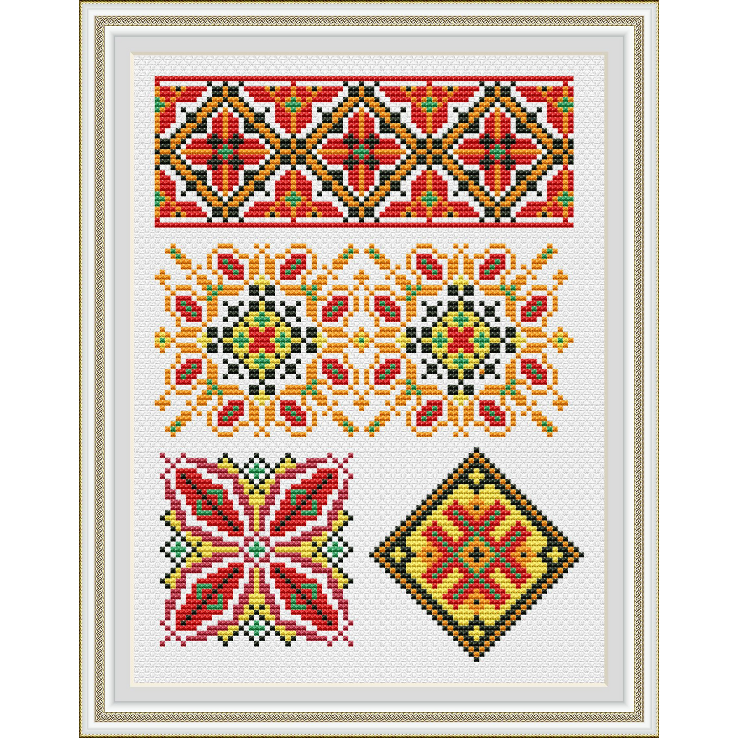 Ukrainian Sampler Cross Stitch Pattern PDF, Folk Geometric Floral Ornaments of Ukraine l Ethnic Embroidery Pattern