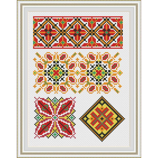 Ukrainian Sampler Cross Stitch Pattern PDF, Folk Geometric Floral Ornaments of Ukraine l Ethnic Embroidery Pattern