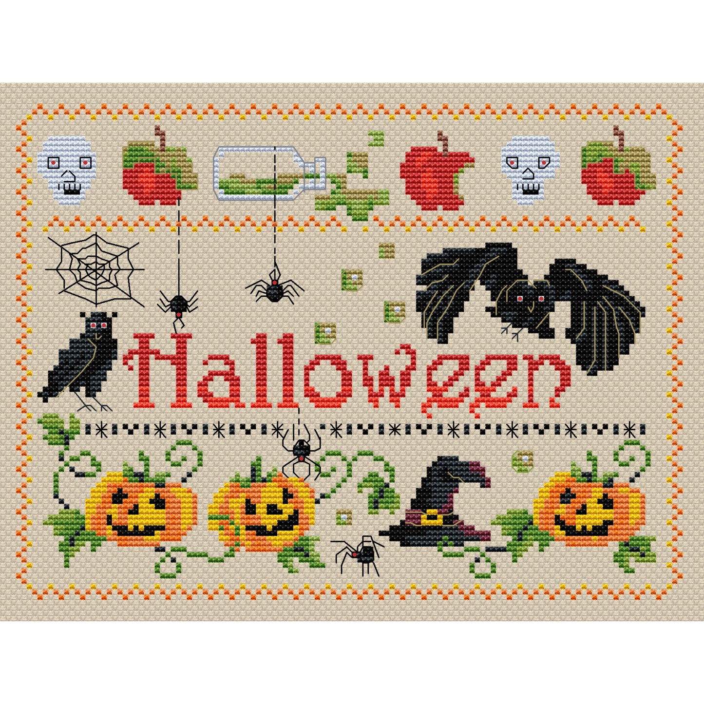 Halloween cross stitch pattern Spooky cross stitch Bat cross stitch Pumpkin cross stitch Ghost embroidery