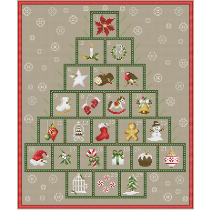 Christmas Tree Advent Calendar cross stitch, Merry Christmas sampler, Winter Advent Sampler pdf, Winter Cross Stitch pattern