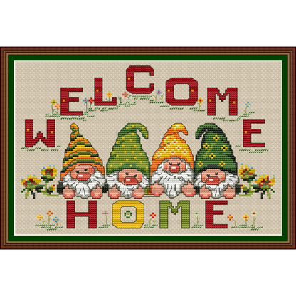 Welcome Home Gnomes Cross Stitch PDF | Instant Download | Cute Counted Cross Stitch Chart | Modern Cross Stitch