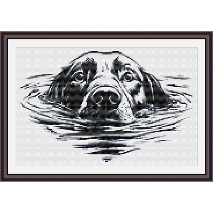 Swimming Dog Counted Cross-Stitch Pattern, Dog Cross Stitch Pattern, Monochrome Cross Stitch, Instant PDF Download