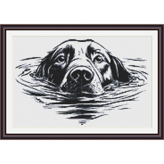 Swimming Dog Counted Cross-Stitch Pattern, Dog Cross Stitch Pattern, Monochrome Cross Stitch, Instant PDF Download
