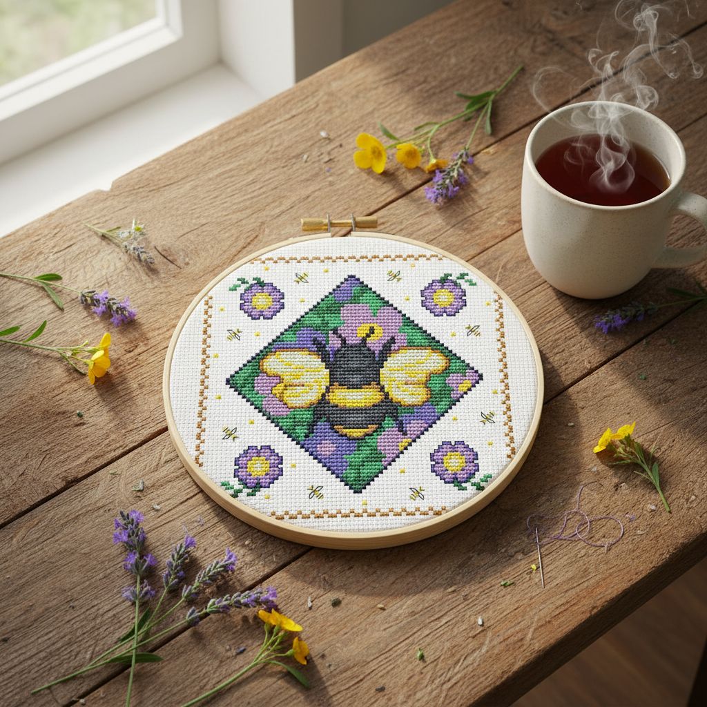 Happy Bee Cross Stitch Pattern — PDF Instant Download