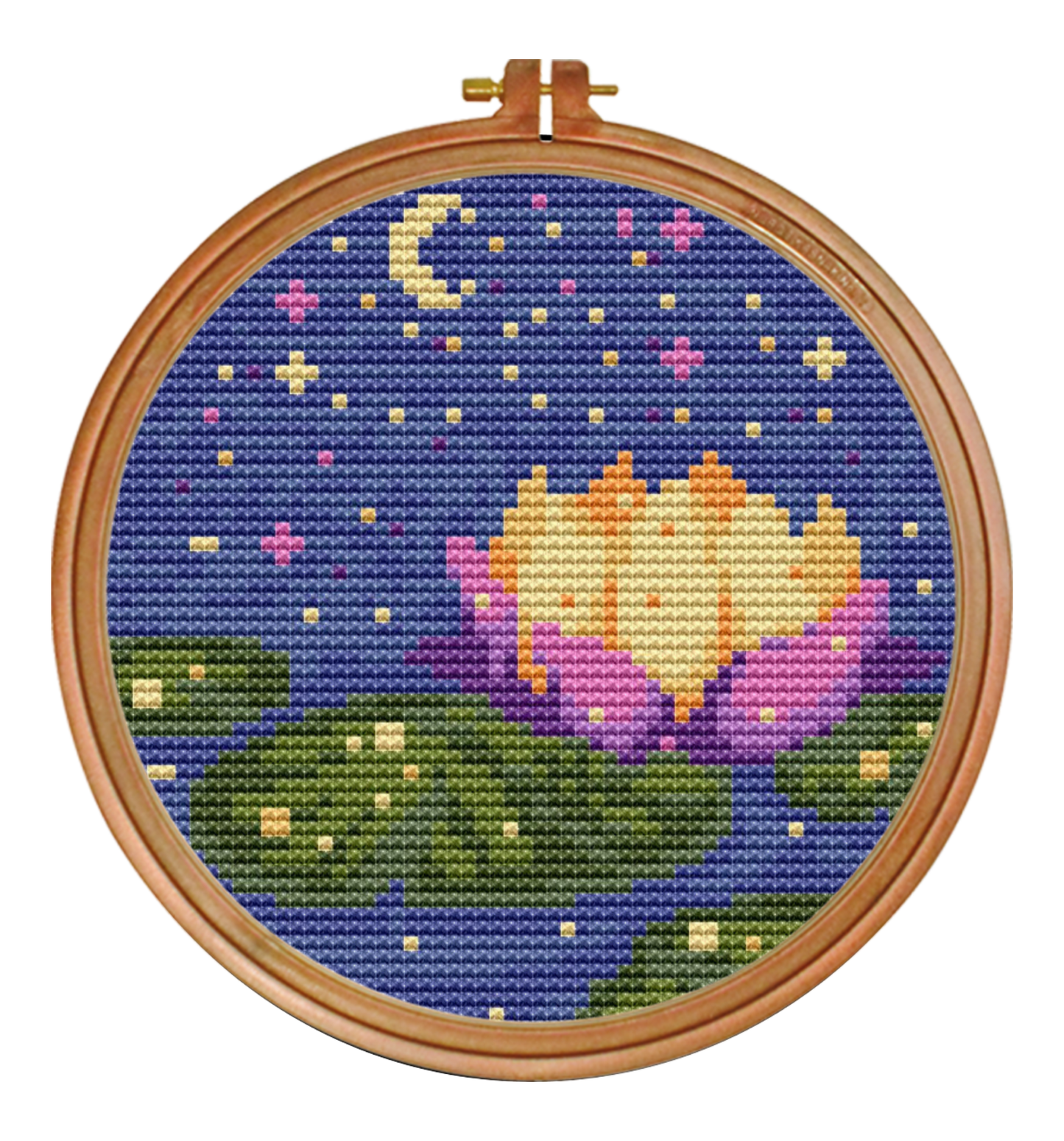 Midnight Lotus Cross Stitch Pattern — PDF Instant Download
