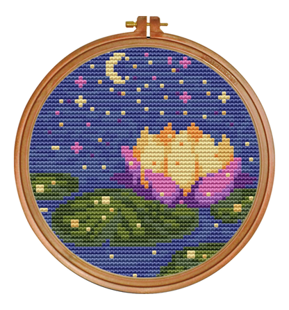 Midnight Lotus Cross Stitch Pattern — PDF Instant Download