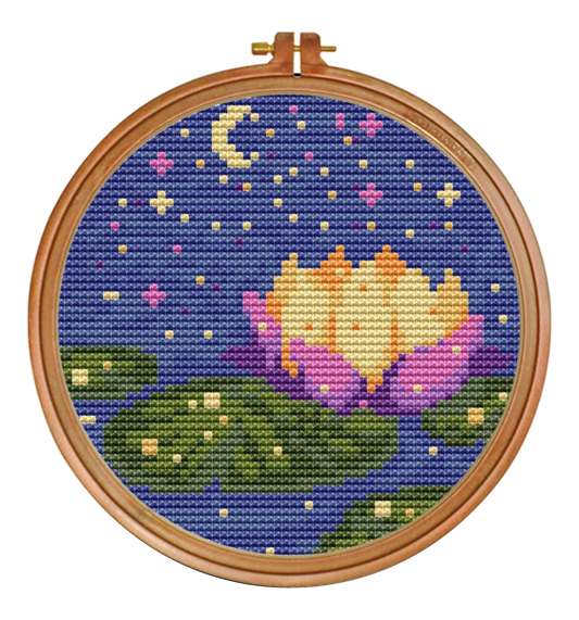 Midnight Lotus Cross Stitch Pattern — PDF Instant Download