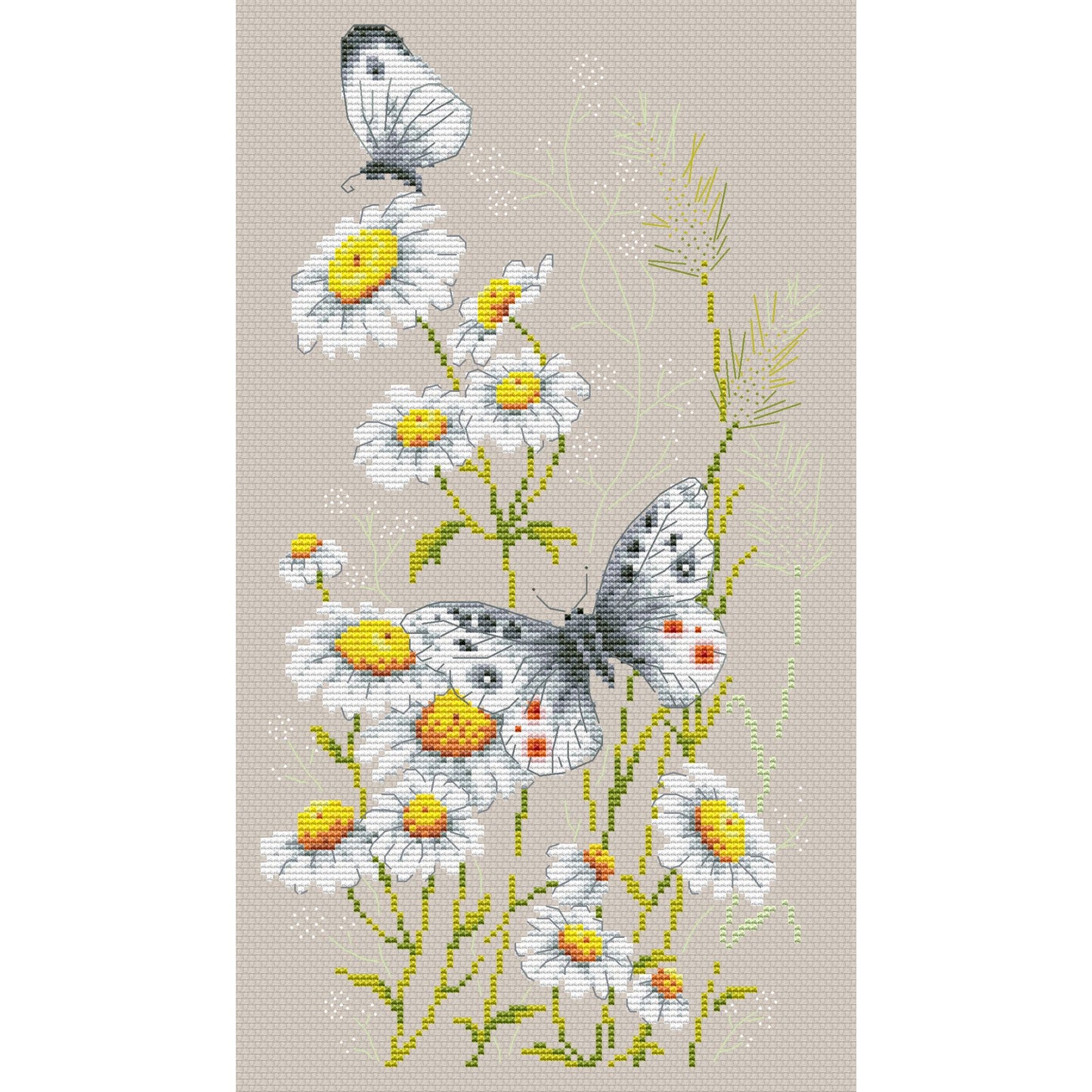 Daisies and Butterfly cross stitch digital pattern |Instant download cross-stitch |Printable flower pattern