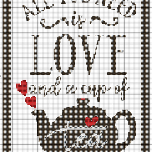Love Tea Cross Stitch Pattern | PDF Instant Download |Modern Cross Stitch Pattern
