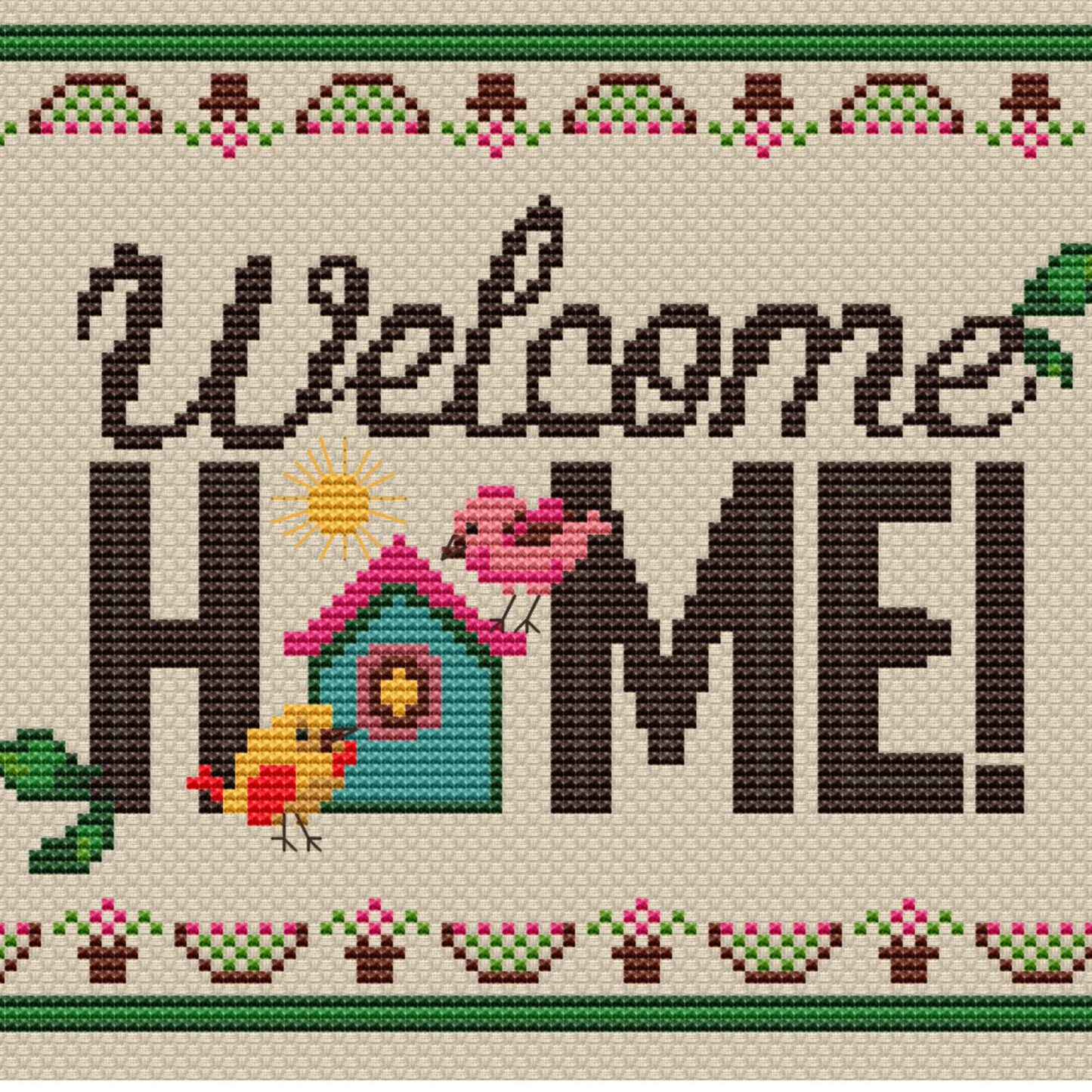 Welcome Home Cross Stitch PDF | Instant Download | Cute Counted Cross Stitch Chart