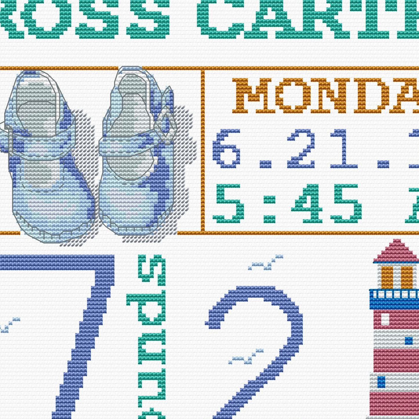 Birth announcement modern cross stitch pattern, baby, personalized, boy girl nursery decor, counted, chart, gift DIY, digital PDF