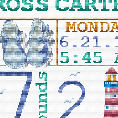 Birth announcement modern cross stitch pattern, baby, personalized, boy girl nursery decor, counted, chart, gift DIY, digital PDF
