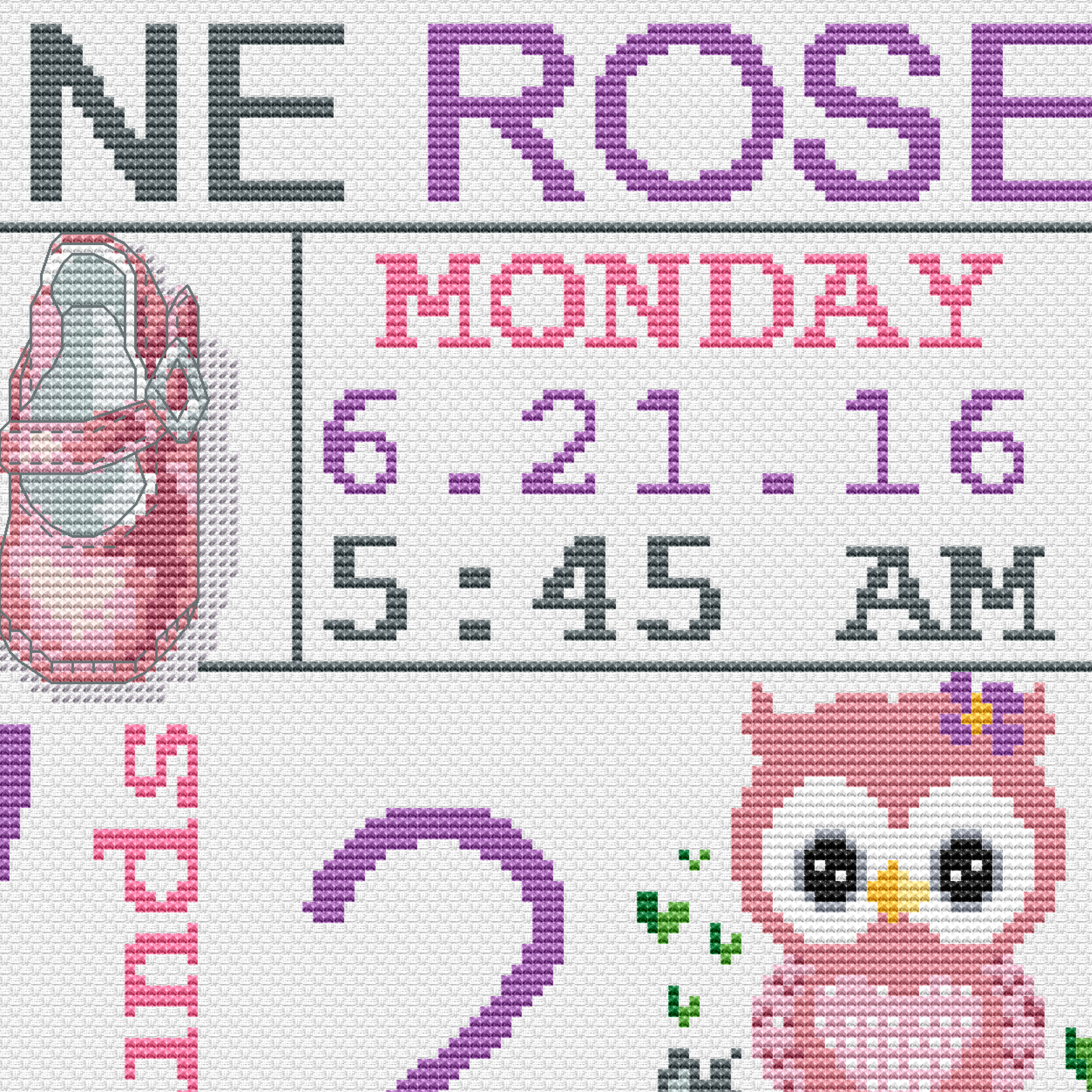 Birth announcement modern cross stitch pattern, baby, personalized, boy girl nursery decor, counted, chart, gift DIY, digital PDF