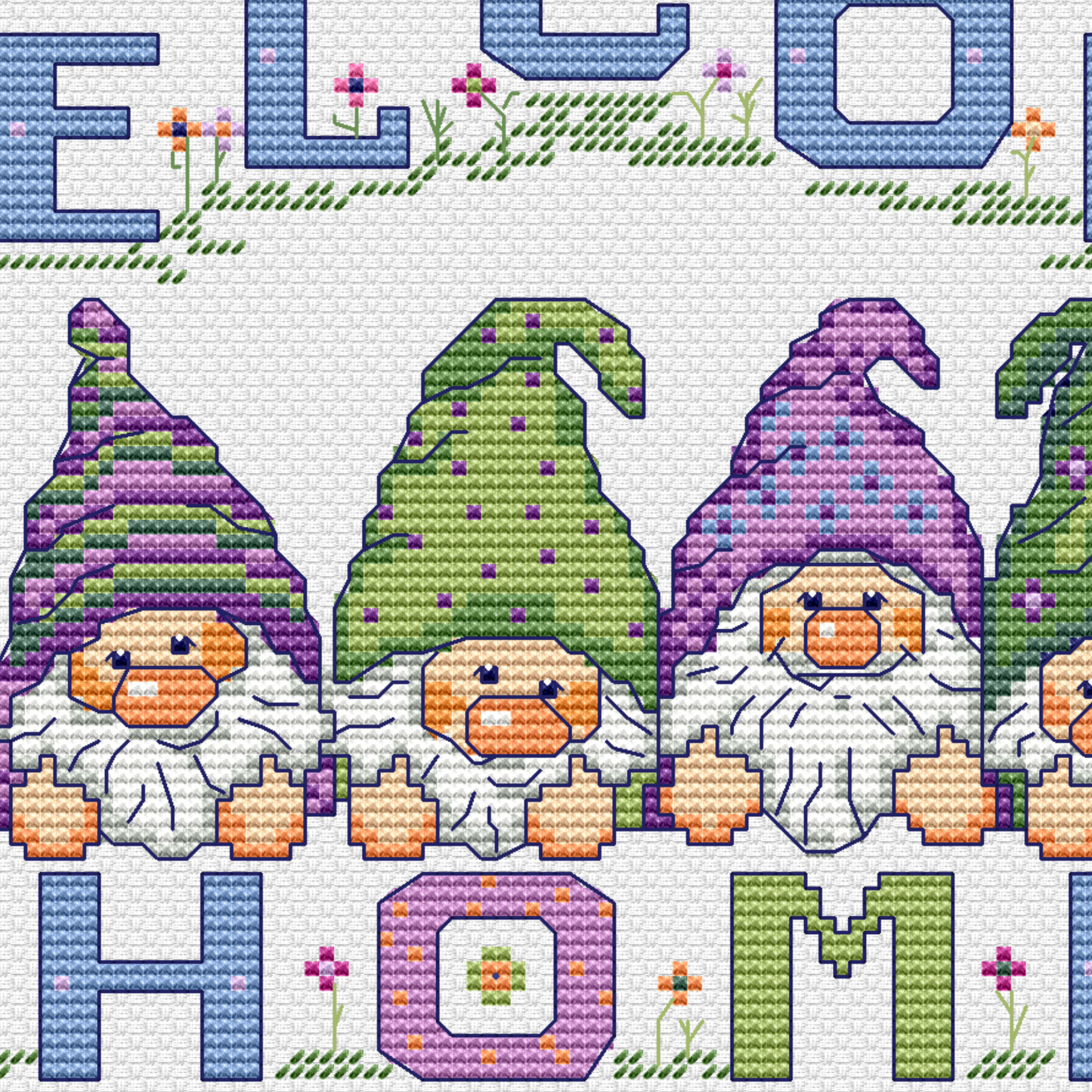 Welcome Home Gnomes Cross Stitch PDF | Instant Download | Cute Counted Cross Stitch Chart | Modern Cross Stitch
