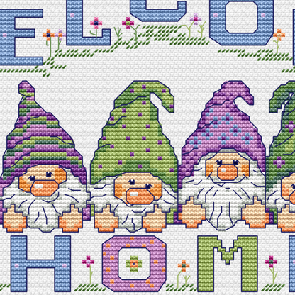 Welcome Home Gnomes Cross Stitch PDF | Instant Download | Cute Counted Cross Stitch Chart | Modern Cross Stitch