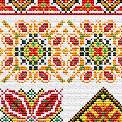 Ukrainian Sampler Cross Stitch Pattern PDF, Folk Geometric Floral Ornaments of Ukraine l Ethnic Embroidery Pattern