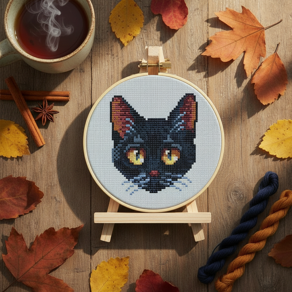 Luna — Black Cat Cross Stitch Pattern