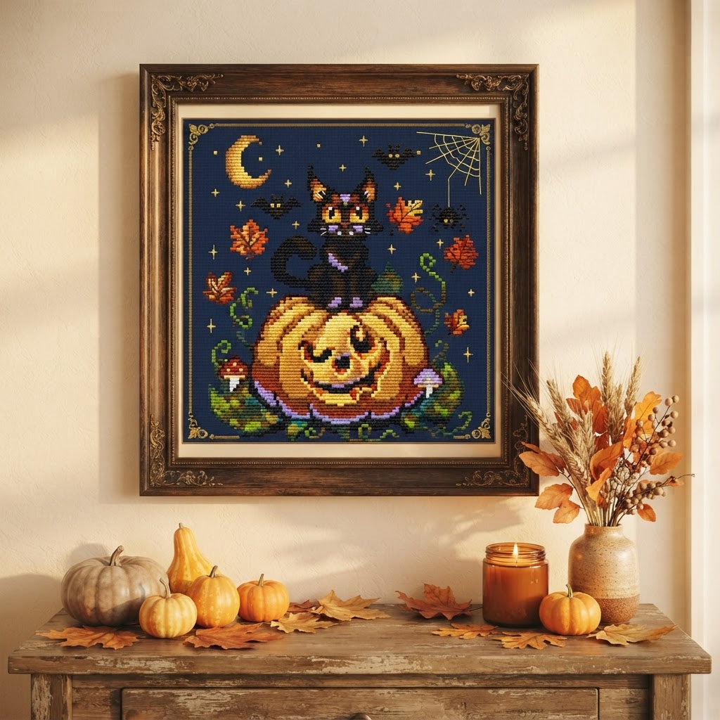 Midnight Pumpkin Magic — Cross Stitch Pattern PDF