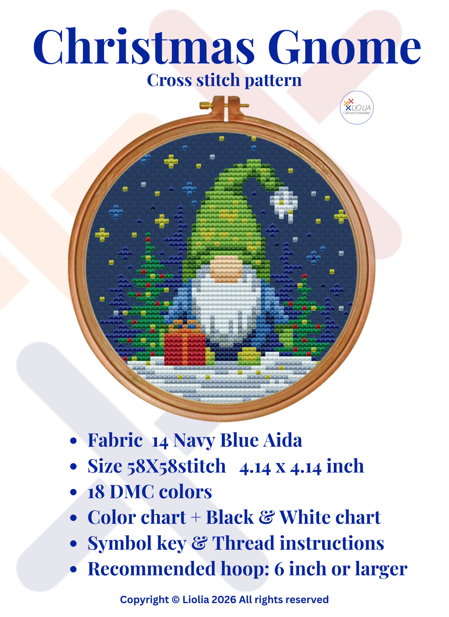 Christmas Gnome Cross Stitch Pattern - Digital Download