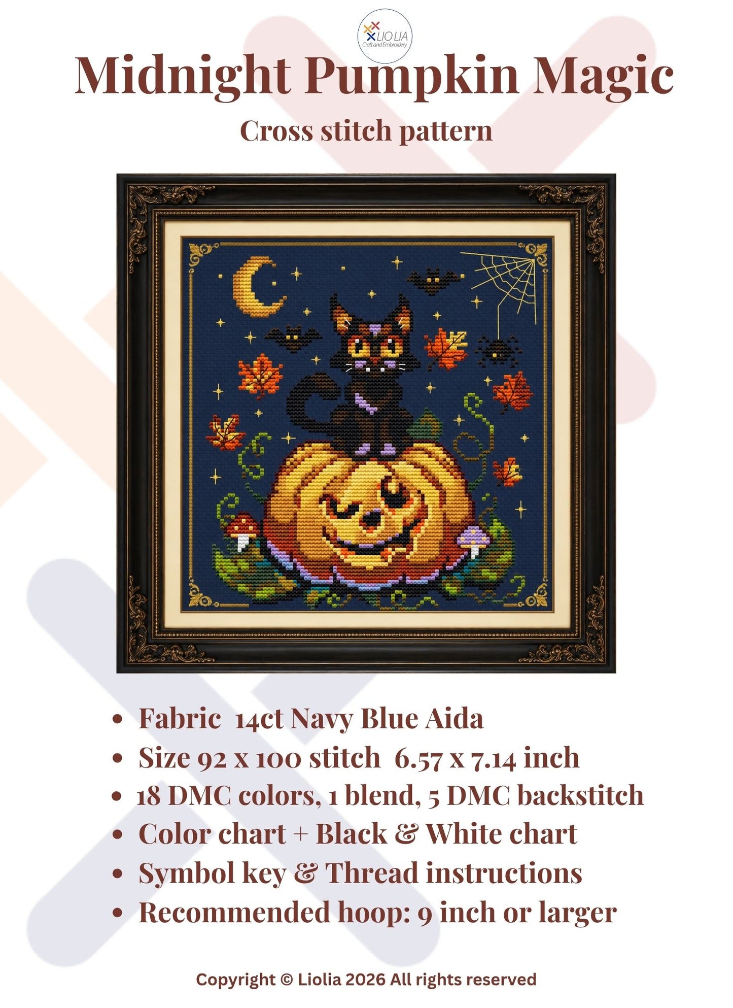 Midnight Pumpkin Magic — Cross Stitch Pattern PDF