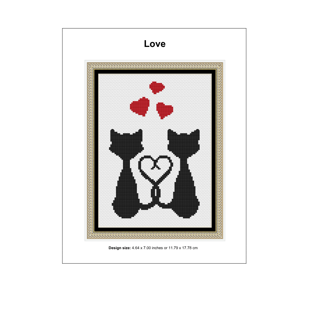 Cats love cross stitch pattern, Instant download, Monochrome cross stitch pattern, Cross stitch PDF