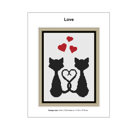 Cats love cross stitch pattern, Instant download, Monochrome cross stitch pattern, Cross stitch PDF