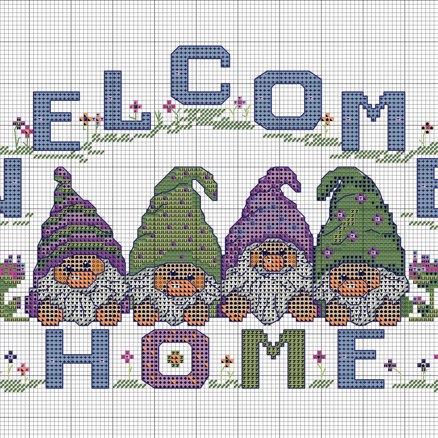 Welcome Home Gnomes Cross Stitch PDF | Instant Download | Cute Counted Cross Stitch Chart | Modern Cross Stitch