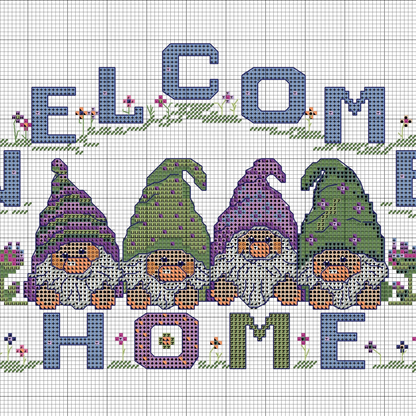 Welcome Home Gnomes Cross Stitch PDF | Instant Download | Cute Counted Cross Stitch Chart | Modern Cross Stitch