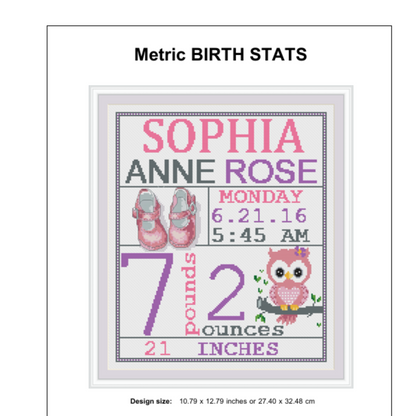 Birth announcement modern cross stitch pattern, baby, personalized, boy girl nursery decor, counted, chart, gift DIY, digital PDF
