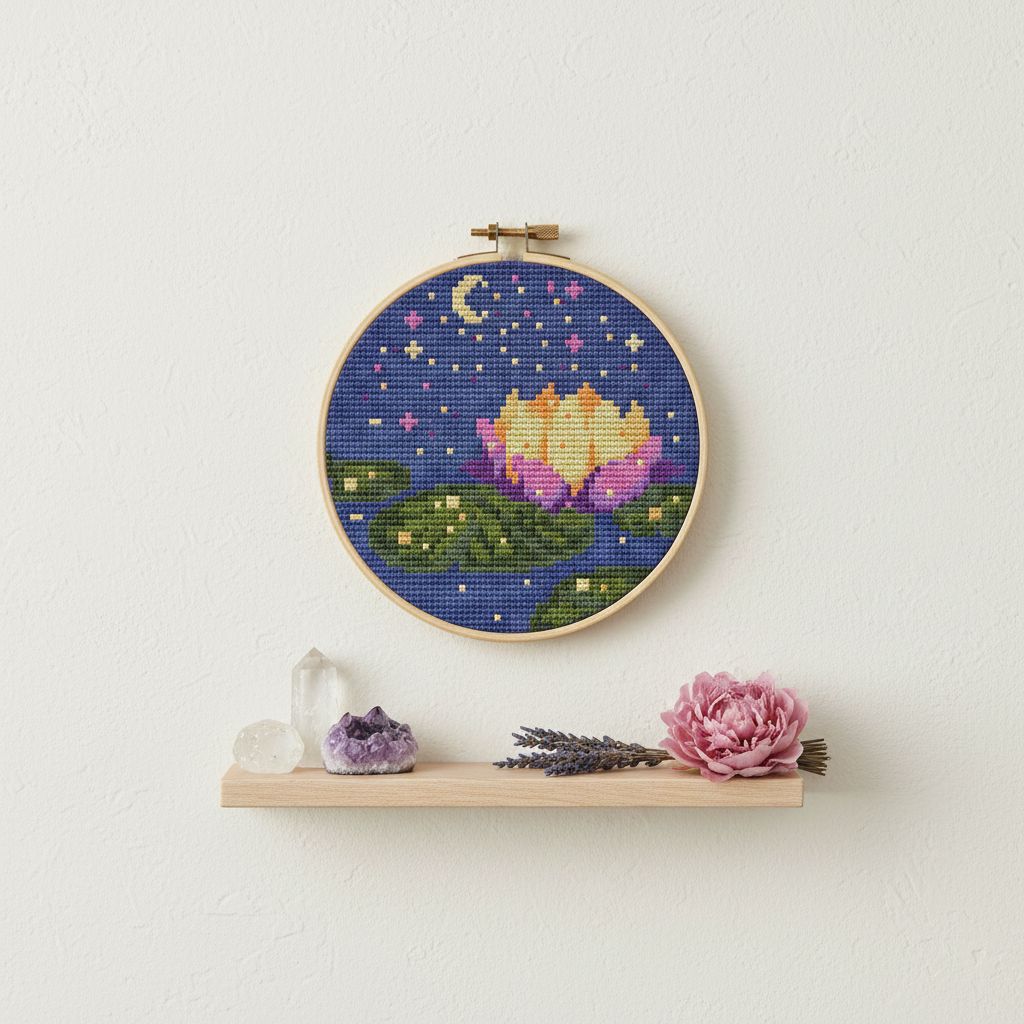 Midnight Lotus Cross Stitch Pattern — PDF Instant Download