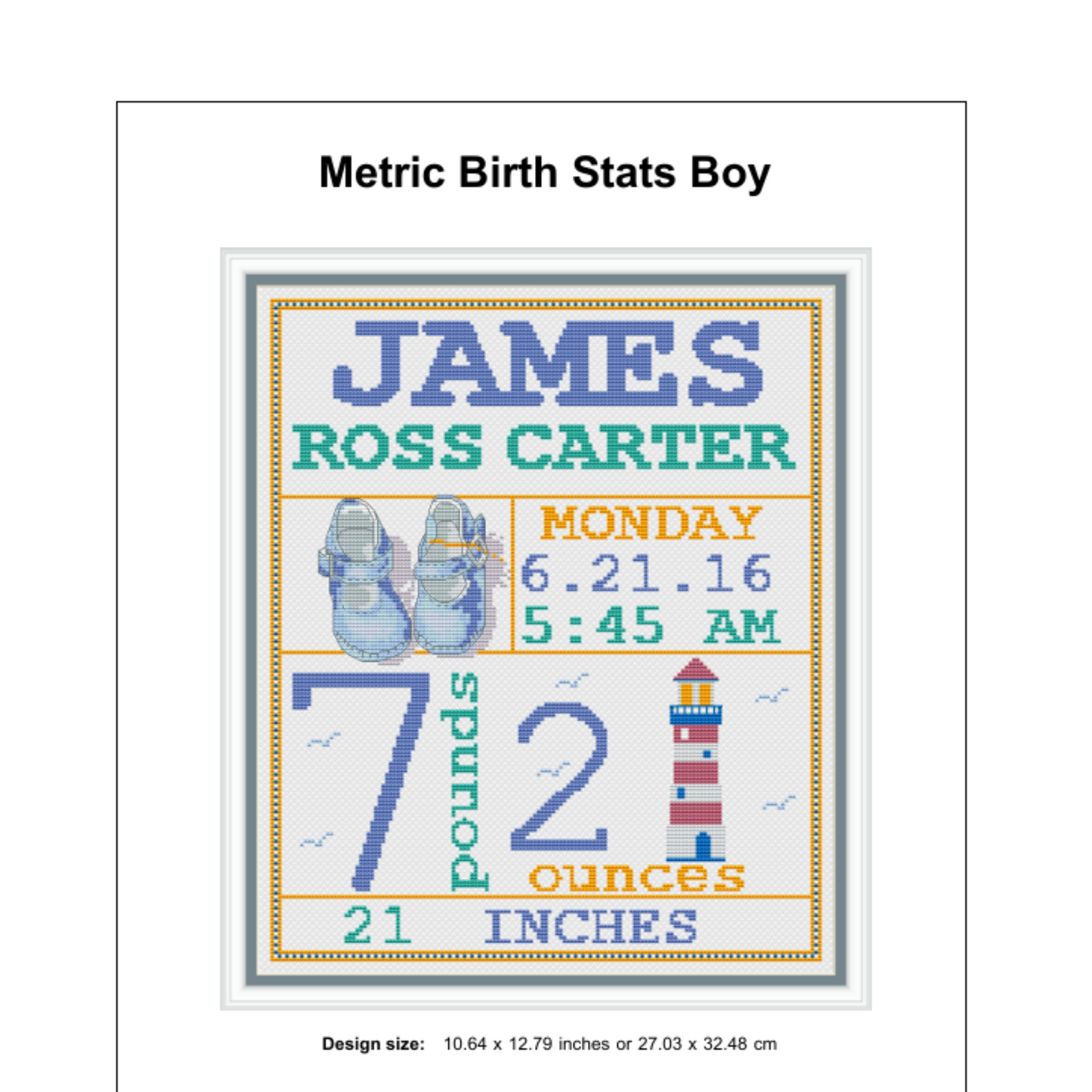 Birth announcement modern cross stitch pattern, baby, personalized, boy girl nursery decor, counted, chart, gift DIY, digital PDF