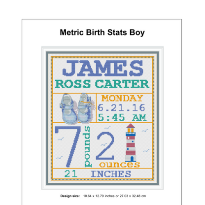 Birth announcement modern cross stitch pattern, baby, personalized, boy girl nursery decor, counted, chart, gift DIY, digital PDF